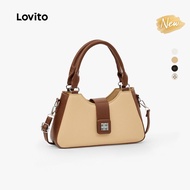 (New Arrival) Lovito Elegant Zipper Top Handle Bag Double Classic and Versatile Metal Pu Small Shoul