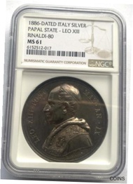 教皇領 (バチカン) 1886 レオ 13 世 NGC MS61 銀貨メダル、希少! Papal States (Vatican) 1886 Leo XIII NGC MS61 Silver Coin