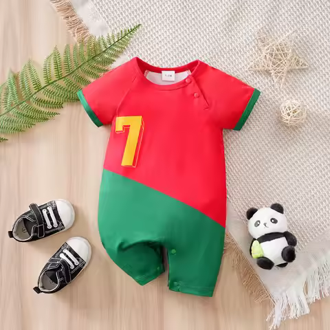 Newborn Baby Clothes Red and green Match colors No.7 Football suit 0 3 6 9 12 Months summer short-sl