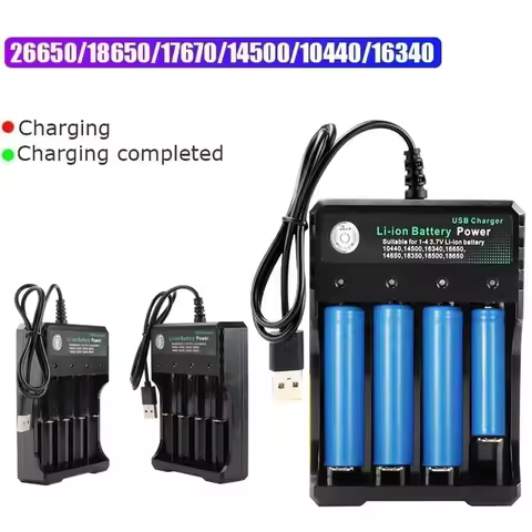 18650 Li-ion Battery Charger 2 3 4 Slots Dual 18650 Charging 3.7V Rechargeable Lithium Battery USB C