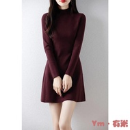 Ym 2025 Fall-Winter New Style Faux Cotton Dress with Narrow Waist and Long Sleeves