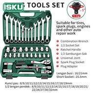 ISKU Kunci 1Set Lengkap 82pcs Kunci Sok Set Lengkap 1/2 1/4 Kunci Bengkel Motor Komplit Perkakas