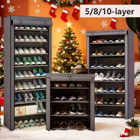 5/8/10 layer shoe cabinet storage rack with non-woven fabric cover, easy to assemble portable shoe c