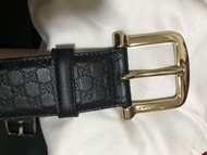 Gucci 黑色 全皮 滿Logo壓紋 皮帶 腰帶 寬4cm 中性 男女皆可