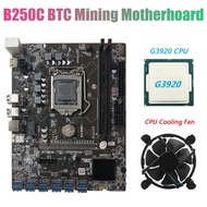 B250C BTC Mining Motherboard with G3920 CPU+CPU Fan 12XPCIE to USB3.0 Graphics Card Slot LGA1151 Supports DDR4 DIMM RAM