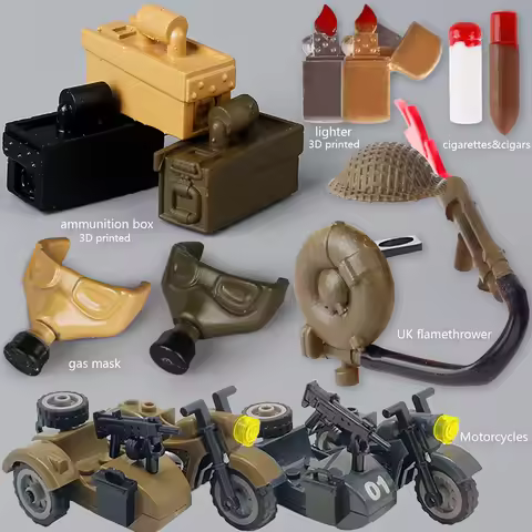 MOC WW2 Green Gas Mask German Military Soldiers Accessories Warfare Motorcycles Ammunition Box Equip