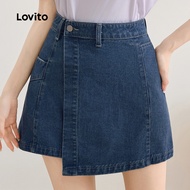 Lovito Casual Denim Skirts Wrap Spring/summer Blue Denim Skirts for Women L143ED218 Lovito Skirt Den
