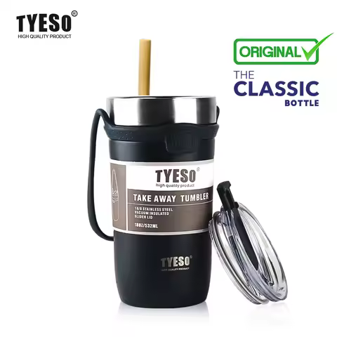 TYESO Original Cup Thermal Water Bottle Stainless Steel Coffee Travel Mug Straw Lid Insulated Vacuum