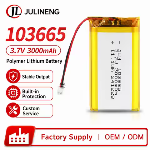 103665 Rechargeable Polymer Lithium Battery 3.7V 3000mAh 1.25 2Pin Plug 1-20PCS for Speaker LED Digi