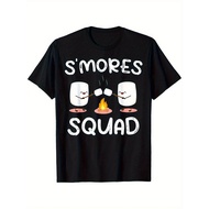 Smores Squad Mens Graphic T-Shirt - Funny Campfire Marshmallow Design, Cotton Fabric, Elastic Round
