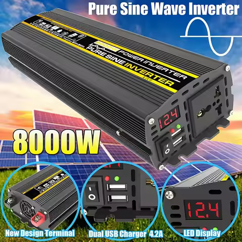 Pure Sine Wave Inverter DC 12V-AC 220V 3000W 4000W 6000W 8000W Portable Power Voltage Converter Car 