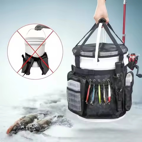 Spot Fishing Bucket Storage Bag Fishing Gear Bag with Fishing Rod and Pliers Bracket Multi-Pocket Bu