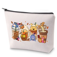 ZJXHPO Pooh Bear Cosmetic Bag Cartoon Coffee Cup Makeup Bag With Zipper Cartoon Bear Donkey Pig Tige