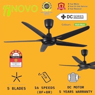 Inovo V15 54 Inch Ceiling Fan Matt Black DC Motor 5 Blade Ceiling Fan Electric Remote Control Kipas
