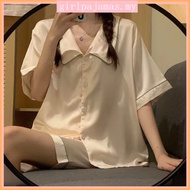 Ice Silk Pajamas Women Summer Short-Sleeve Shorts Pyjamas Set Sweet Cute Ladies Loungewear Two-Piece