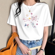 Clothes Fashion Tops Short-Sleeved T-Shirts Printed S-2XL Versatile Commuter Cover Flesh Loose T Pur