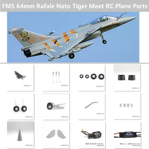 FMS 64mm Rafale RC Plane Spare Part Landing Gear Nose Cone Canard Wheel Set Pushrods 3840-KV3150 Mot