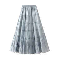 2576 White Cake Midi Skirt For Women Summer Fairy Tummy Control Long Skirt One Size (45-75kg)