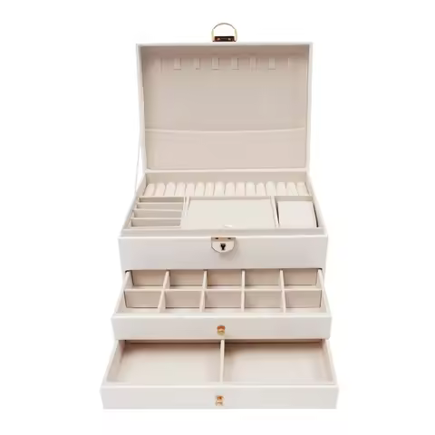 3 Tiers Jewelry Storage Box, Sunglass Storage Watch Box W/ Safety-Lock, Eyewear/ Jewelry Display for