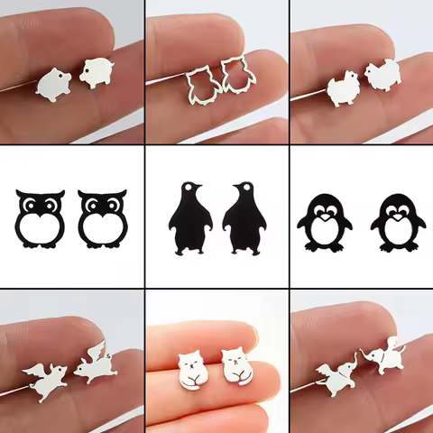 Mini Cartoon Stainless Steel Penguin Earring Cute Pig Sheep Ear Jewelry Girls Flying Elephant Earrin