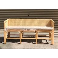 Wicker rattan long bench pelamin lounge cafe garden balcony indoor outdoor sofa chair Kerusi sandar 