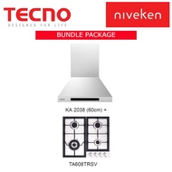 (HOOD + HOB) Tecno KA 2038 (60cm) Chimney Cooker Hood  + TECNO TA 608TRSV 4 BURNER GAS HOB