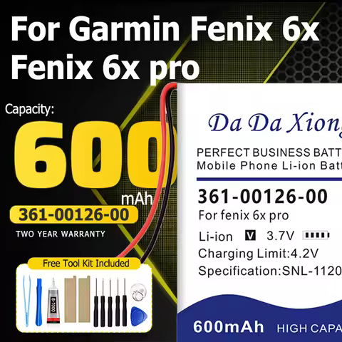 361-00126-00 600mAh Battery for Garmin Fenix 6x / Fenix 6x pro Solar GPS watch Batteries