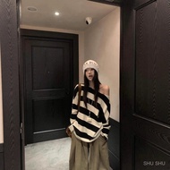 Knitwear Striped Off-Shoulder Top Loose Knit Top Casual Long Sleeve Off Shoulder Top