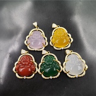 Jade Bright Gold Inlaid Chalcedony Agate Maitreya Buddha Pendant Female Green Agate Big Belly Buddha