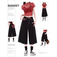 DaDuHey American vintage washed black and red plaid patchwork high-waisted loose drapey wide-leg 7-m
