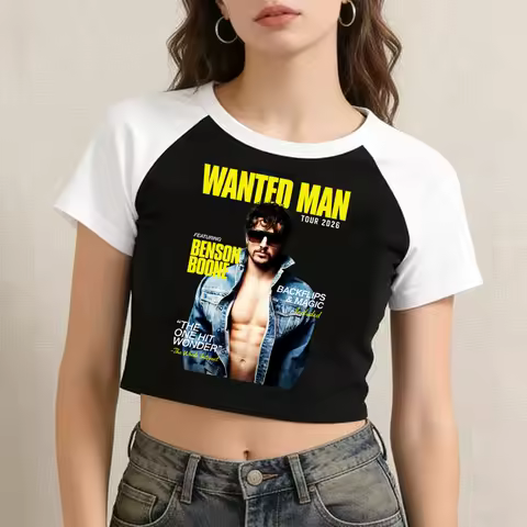 Benson Boone Wanted Man Tour 2026 Crop Tops T-Shirt Girls Fashion Women O-Neck Short Sleeve T Shirt 