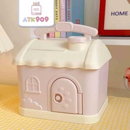 ATK909 Free 3D 2D House Stickers Children's Piggy Bank with 2D 3D Stickers with Key Children's Gift 