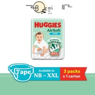 One hundred percent healthy HUGGIES AirSoft Tape NB68/ S58/ M52/ L44/ XL38/ XXL32 (3 Packs)