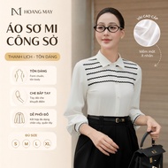 Queen of Clouds Women's Shirt Long Sleeve German Collar Elegant Wave Hem Running Design M73