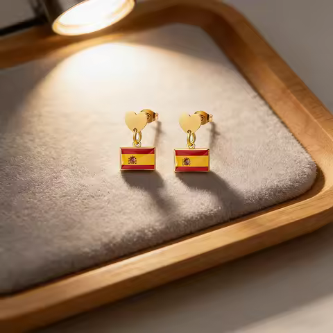 HIPEE 10*6.6mm National Country Flags Earrings Stainless Steel Earrings for Women New Year Gift