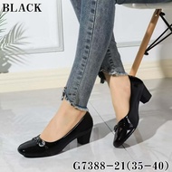 Black shoes for women 2 inch glossy leather elegant design square toe G7388-21