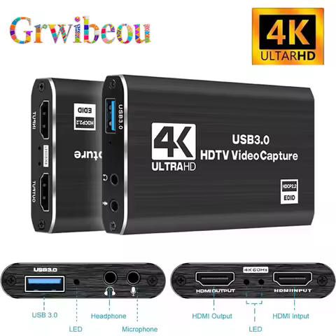 4K USB 3.0 Video Capture Card HDMI-compatible 1080P HD Video Recorder Grabber For PC PS4 OBS Game Re