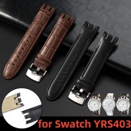 Original ✌ 21mm Genuine Leather Watch Strap for Swatch YRS403 412 402G Curved Concave-Convex Mouth Cowhide Men Watch Band Metal Solid Clasp