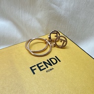 二手正品芬迪F is Fendi玫瑰金鑲鑽雙環戒指 Fendi戒指 Fendi金戒 Fendi配件