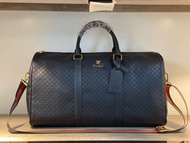 Gucci古馳GG壓花牛皮旅行袋 手提包袋 機場包 超大容量Outlet原廠正品