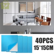 40Pcs Flexible Mirror Wall Sticker Self Adhesive Mirror Tiles Removable Square 5.9'' Mirror Wall Decal SHOPABC8072