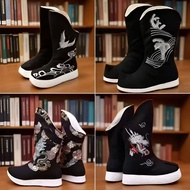 Ancient Style Hanfu Shoes Men Heightened Ming Made Head-Up Shoes Women Thick-Soled Black Official Bo