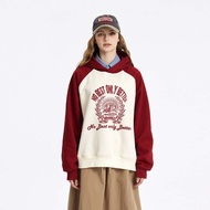 絨面拼色加厚衛衣  美式復古學院風連帽上衣