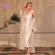 Wedding Robe Set Lace Chiffon Long Robe for Women Bridal Dress White Long Dress Ice Silk Maxi Dress