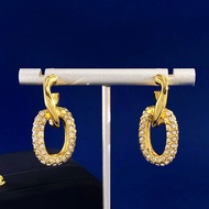 Fashion Direct Sale Fashion Glossy Shape Chain Ring Full Diamond Earrings Earrings Brass Material Go