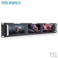 Feelworld T51 Triple 5 Inch 2RU LCD Rack Mount Monitor with 3G-SDI HDMI AV Input and Output Broadcas