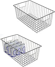 Y.Z.Bros 16inch Freezer Wire Storage Organizer Baskets for Upright Freezer 16, 17, 21 cu.ft, with Built-in Handles for Cabinet, Pantry,Black