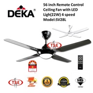 Deka (SV28L) 56'' 4-Blade Ceiling Fan With  LED Light 22W Remote Control 4-Speed 5-Star (Black Colour)