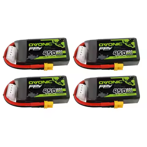 Ovonic 3S LiPo Battery 11.1V 450mAh 80C, XT30 Plug FPV Battery for 80-130mm Micro FPV Drone