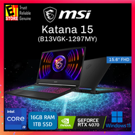 MSI LAPTOP Katana 15 GAMING B13VGK-1297MY (INTEL i9-13900H/16GB OR 32GB DDR5 /1TB SSD/ RTX 4070 8GB/15.6" FHD 144HZ/W11/BAG/2YR)